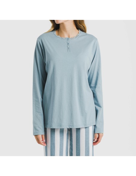 Pijama largo algodón Raya Elvis indigo Pijama largo algodón Raya Elvis indigo