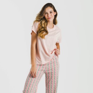Pijama largo algodón mujer manga fluida Villa rosa