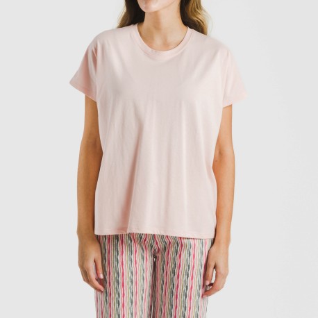 Pijama largo algodón mujer manga fluida Villa rosa