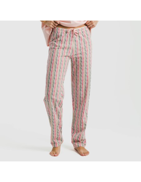 Pijama largo algodón mujer manga fluida Villa rosa