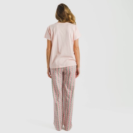 Pijama largo algodón mujer manga fluida Villa rosa