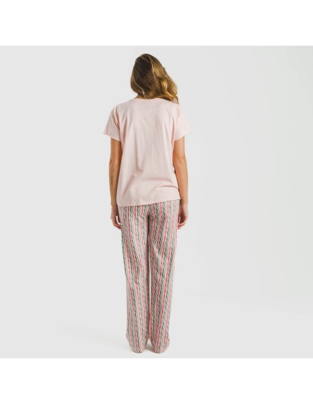 Pijama largo algodón mujer manga fluida Villa rosa