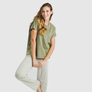 Pijama largo algodón mujer manga fluida Raya Mozarabe verde