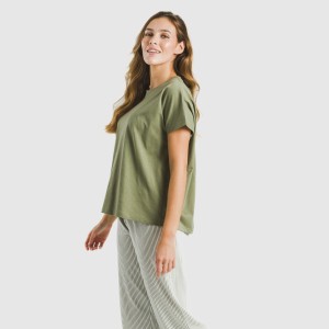 Pijama largo algodón mujer manga fluida Raya Mozarabe verde 2