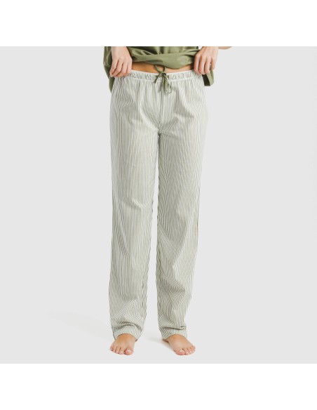 Pijama largo algodón mujer manga fluida Raya Mozarabe verde