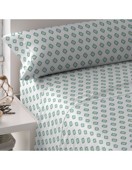 Juego de sábanas algodón Joy agua marina