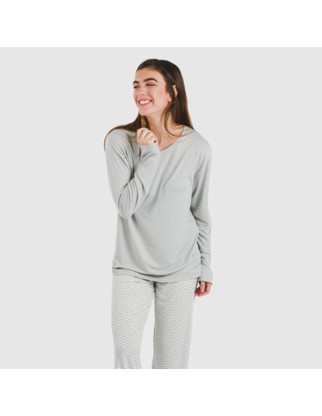 Pijama largo mujer soft Maximo gris Pijama largo mujer soft Maximo gris