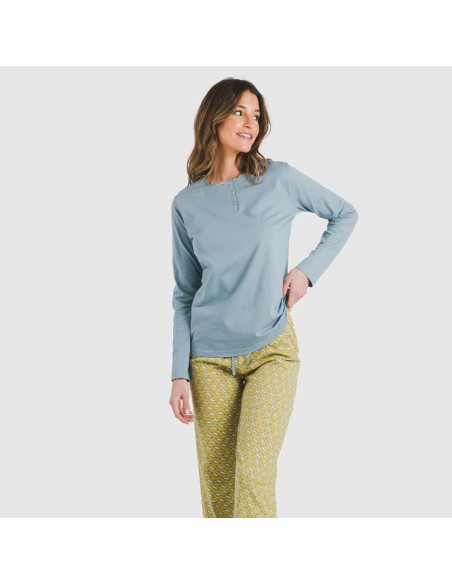 Pijama largo algodón Sisena agua marina