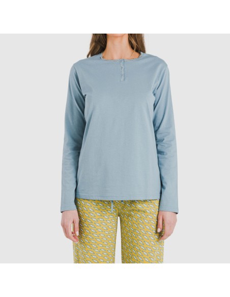Pijama largo algodón Sisena agua marina