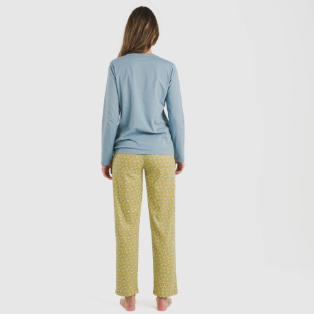 Pijama largo algodón Sisena agua marina