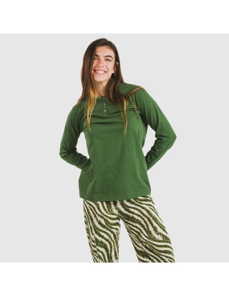 Pijama largo algodón Print verde caceria Pijama largo algodón Print verde caceria