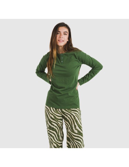 Pijama largo algodón Print verde caceria Pijama largo algodón Print verde caceria