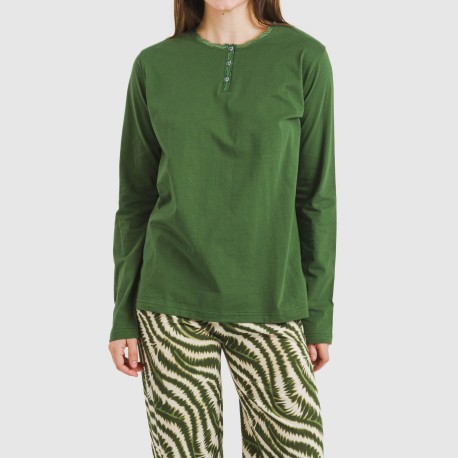 Pijama largo algodón Print verde caceria