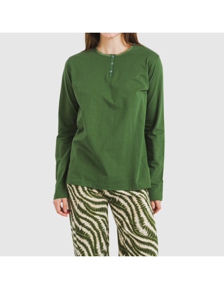 Pijama largo algodón Print verde caceria Pijama largo algodón Print verde caceria