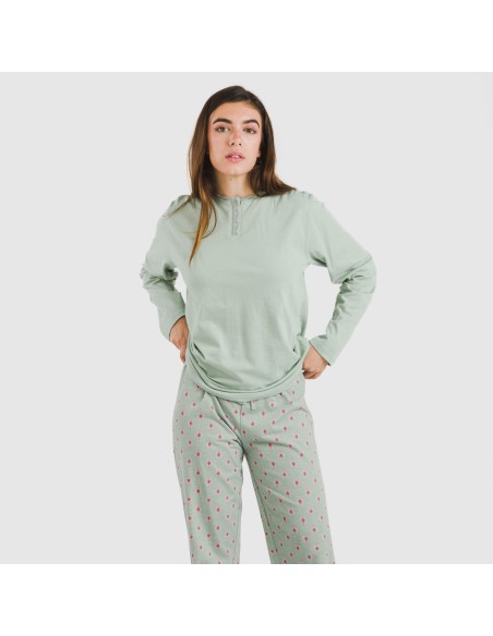 Pijama largo algodón Alessia verde tiffany Pijama largo algodón Alessia verde tiffany