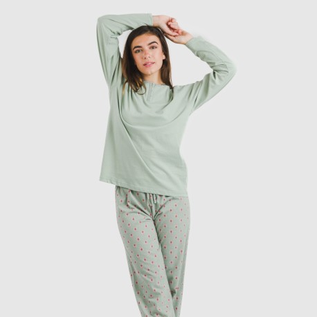 Pijama largo algodón Alessia verde tiffany