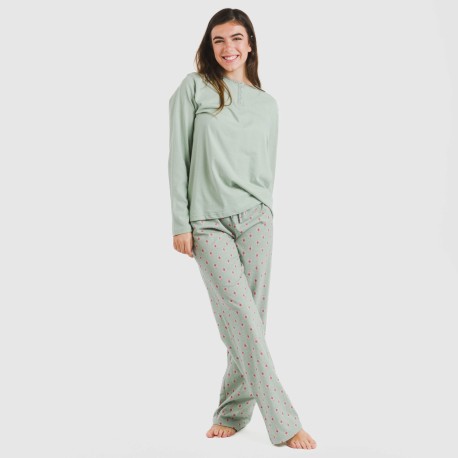 Pijama largo algodón Alessia verde tiffany