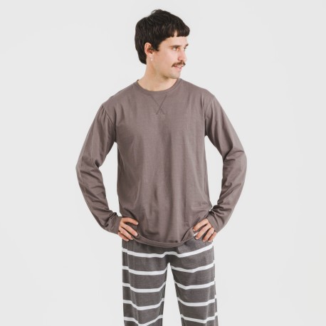 Pijama largo algodón hombre Raya Nit new topo
