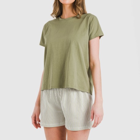 Pijama corto manga fluida algodón mujer Raya Mozarabe verde