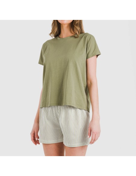 Pijama corto manga fluida algodón mujer Raya Mozarabe verde Pijama corto manga fluida algodón mujer Raya Mozarabe verde