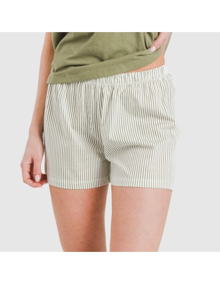 Pijama corto manga fluida algodón mujer Raya Mozarabe verde Pijama corto manga fluida algodón mujer Raya Mozarabe verde