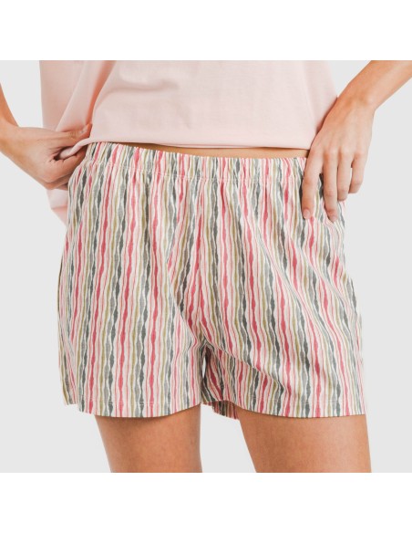 Pijama corto manga fluida algodón mujer Villa rosa Pijama corto manga fluida algodón mujer Villa rosa