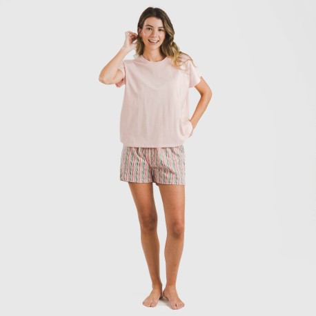 Pijama corto manga fluida algodón mujer Villa rosa