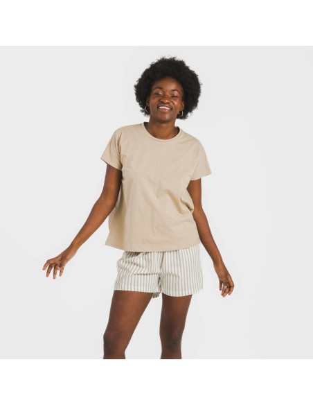 Pijama corto manga fluida algodón mujer Raya Kodac arena Pijama corto manga fluida algodón mujer Raya Kodac arena