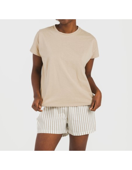 Pijama corto manga fluida algodón mujer Raya Kodac arena Pijama corto manga fluida algodón mujer Raya Kodac arena