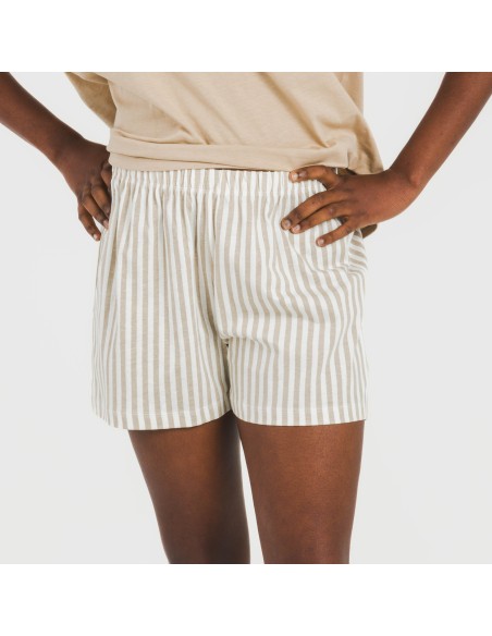 Pijama corto manga fluida algodón mujer Raya Kodac arena Pijama corto manga fluida algodón mujer Raya Kodac arena