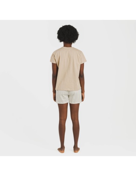 Pijama corto manga fluida algodón mujer Raya Kodac arena Pijama corto manga fluida algodón mujer Raya Kodac arena