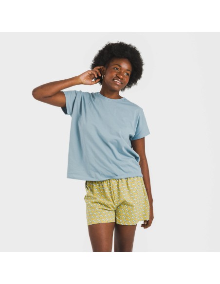 Pijama corto manga fluida algodón mujer Sisena agua marina Pijama corto manga fluida algodón mujer Sisena agua marina