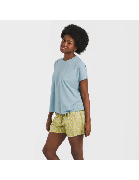 Pijama corto manga fluida algodón mujer Sisena agua marina Pijama corto manga fluida algodón mujer Sisena agua marina