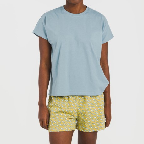 Pijama corto manga fluida algodón mujer Sisena agua marina