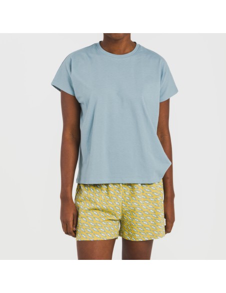 Pijama corto manga fluida algodón mujer Sisena agua marina Pijama corto manga fluida algodón mujer Sisena agua marina