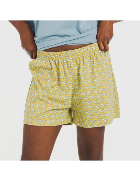 Pijama corto manga fluida algodón mujer Sisena agua marina Pijama corto manga fluida algodón mujer Sisena agua marina