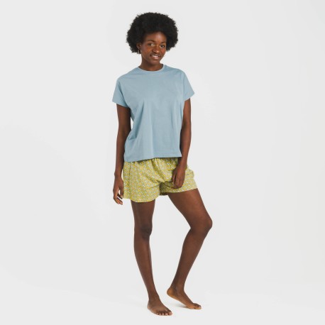 Pijama corto manga fluida algodón mujer Sisena agua marina