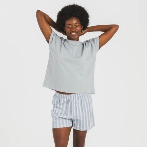 Pijama corto manga fluida algodón mujer Raya Marsella indigo