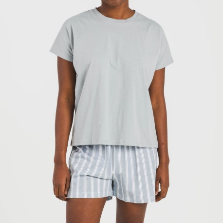 Pijama corto manga fluida algodón mujer Raya Marsella indigo