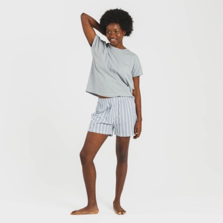 Pijama corto manga fluida algodón mujer Raya Marsella indigo