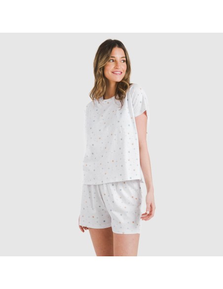 Pijama corto manga fluida algodón mujer Condy indigo