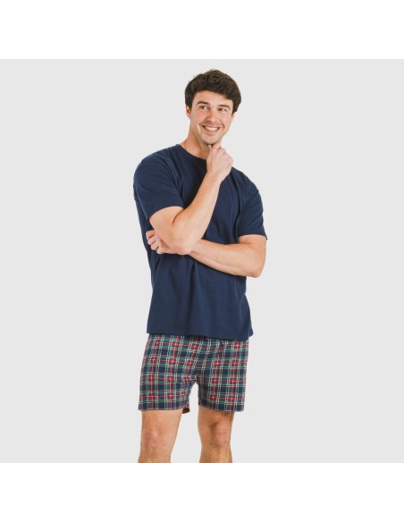 Pijama corto algodón hombre Cuadro Cefiro azul Pijama corto algodón hombre Cuadro Cefiro azul
