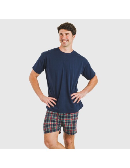 Pijama corto algodón hombre Cuadro Cefiro azul Pijama corto algodón hombre Cuadro Cefiro azul