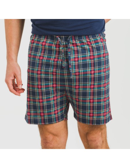 Pijama corto algodón hombre Cuadro Cefiro azul Pijama corto algodón hombre Cuadro Cefiro azul