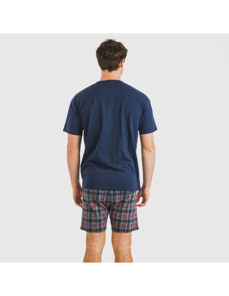 Pijama corto algodón hombre Cuadro Cefiro azul Pijama corto algodón hombre Cuadro Cefiro azul