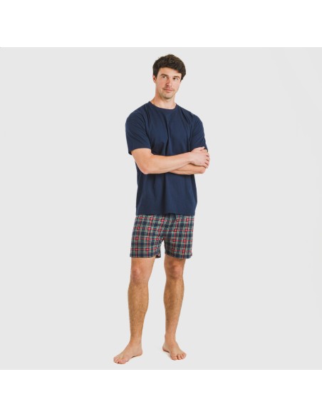 Pijama corto algodón hombre Cuadro Cefiro azul Pijama corto algodón hombre Cuadro Cefiro azul