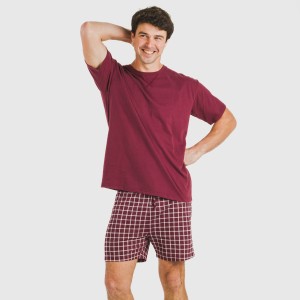 Pijama corto algodón hombre Cuadro Roberto burdeos