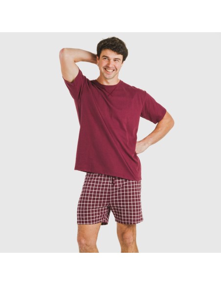 Pijama corto algodón hombre Cuadro Roberto burdeos Pijama corto algodón hombre Cuadro Roberto burdeos