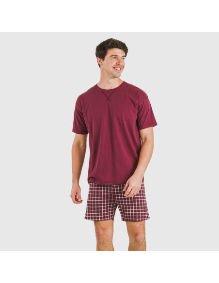 Pijama corto algodón hombre Cuadro Roberto burdeos Pijama corto algodón hombre Cuadro Roberto burdeos