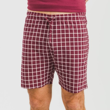 Pijama corto algodón hombre Cuadro Roberto burdeos